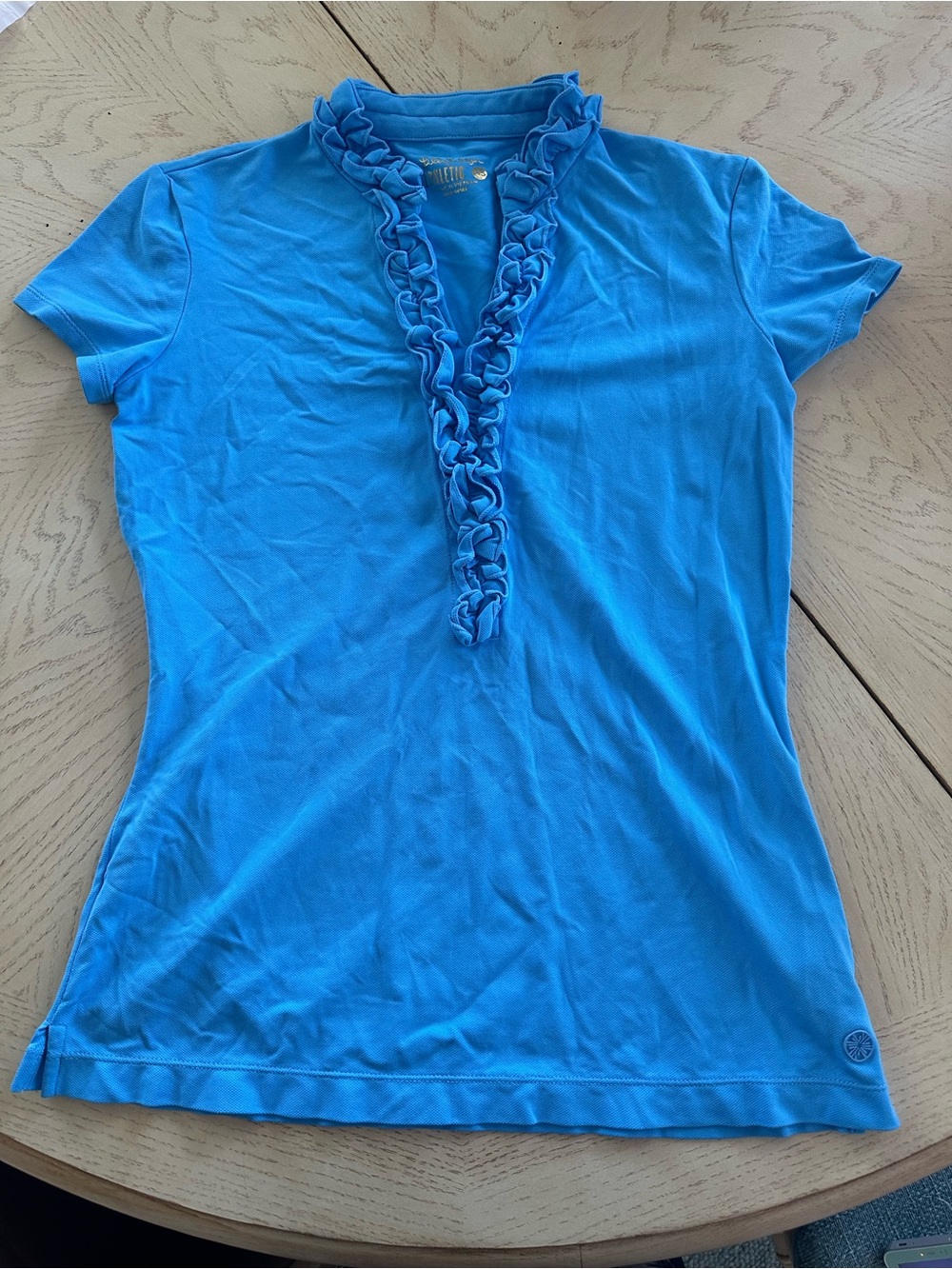 Lilly Pulitzer Luxletic Frida Ruffle Polo Shirt Zanzibar Blue XS